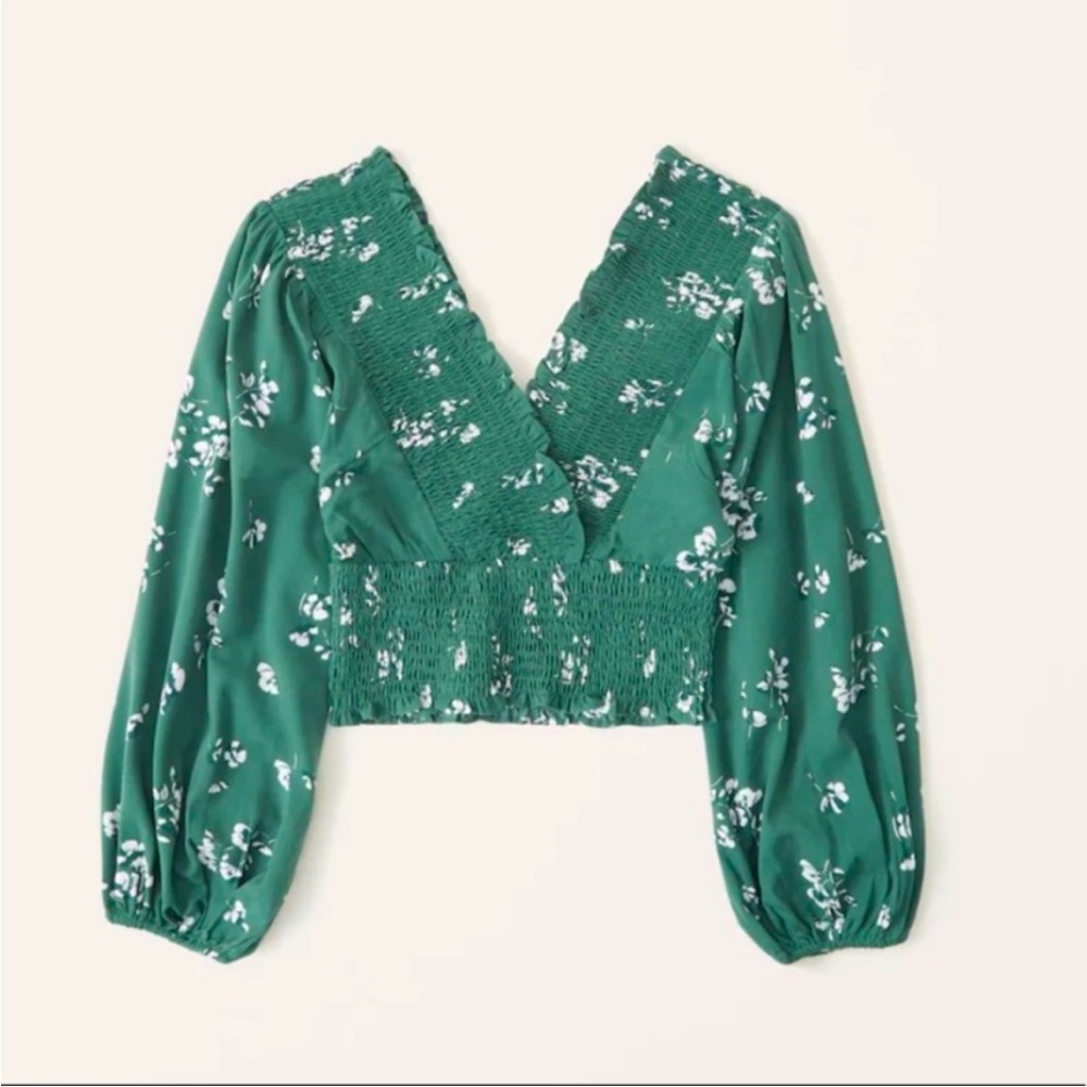 NWOT Abercrombie Long-Sleeve Smocked Wrap Front Top